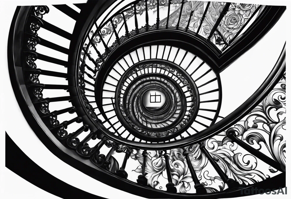 Man walking up a spiral stair case tattoo idea