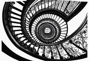 Man walking up a spiral stair case tattoo idea