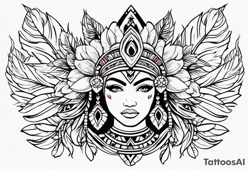 Aztec princess, feather roses tattoo idea
