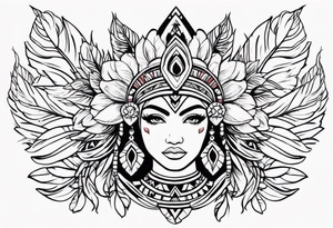 Aztec princess, feather roses tattoo idea