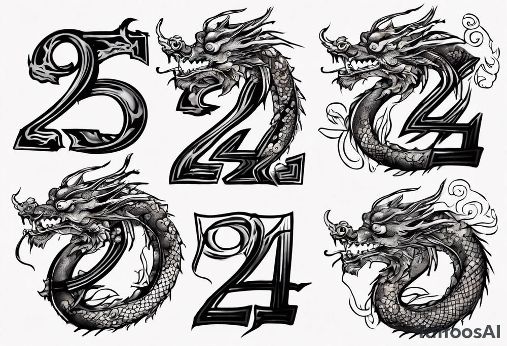 Number 24 with a Chinese dragon around it tattoo idea