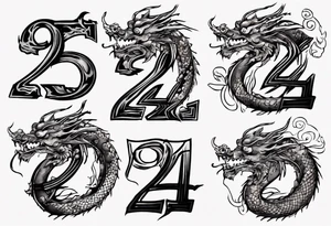Number 24 with a Chinese dragon around it tattoo idea