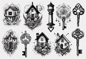 Matching tattoos with key and house tattoo idea