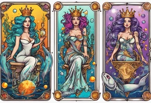 queen pisces tarot card bright colors tattoo idea