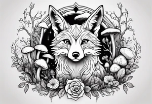 Dear fox skeleton with mushrooms growing out of it tattoo idea