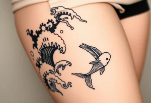 traditional koi fish swimming upstream through turbulent waves tattoo idea