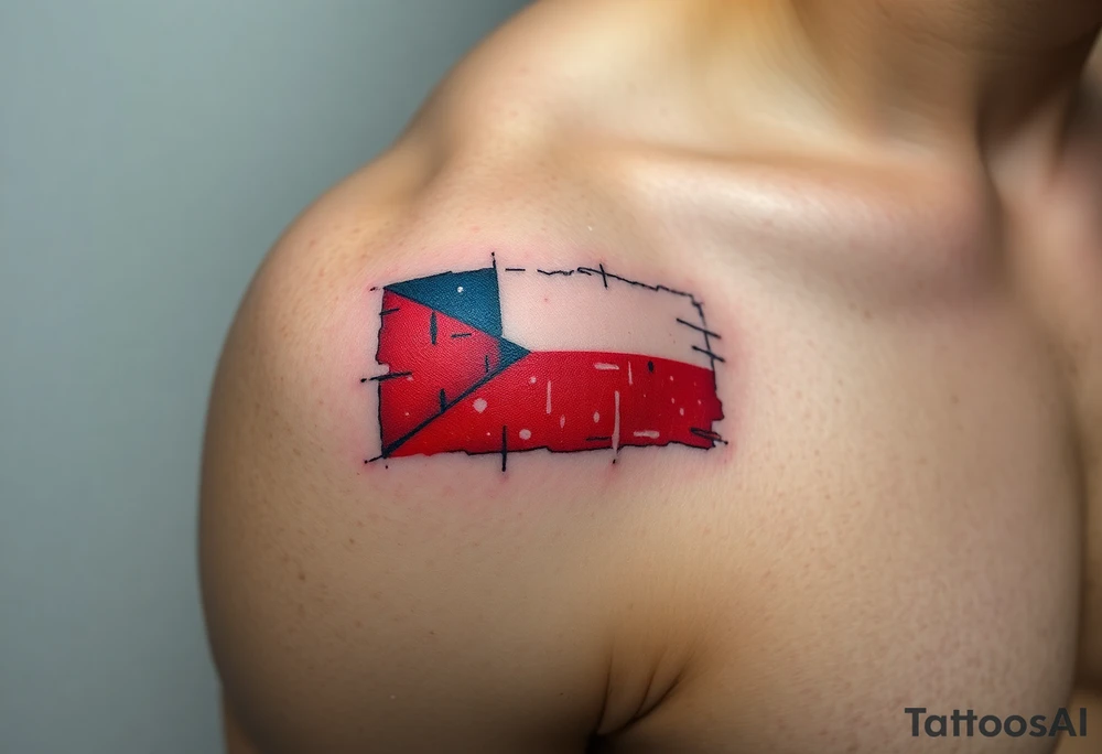 A distressed Czech flag with a grunge texture, giving it a bold, rugged, and rebellious feel tattoo idea