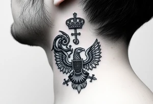 St. George slaying the dragon (hugely common in Russian Orthodox art)
Russian imperial crown above the eagle
Crossed swords or a Russian sabre
The Kremlin or St. Basil's Cathedral scene tattoo idea