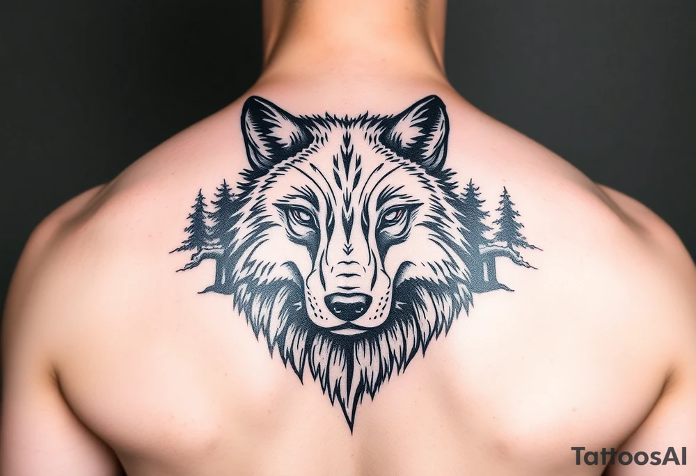 Wolf with forest in the back tattoo idea