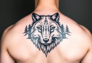 Wolf with forest in the back tattoo idea
