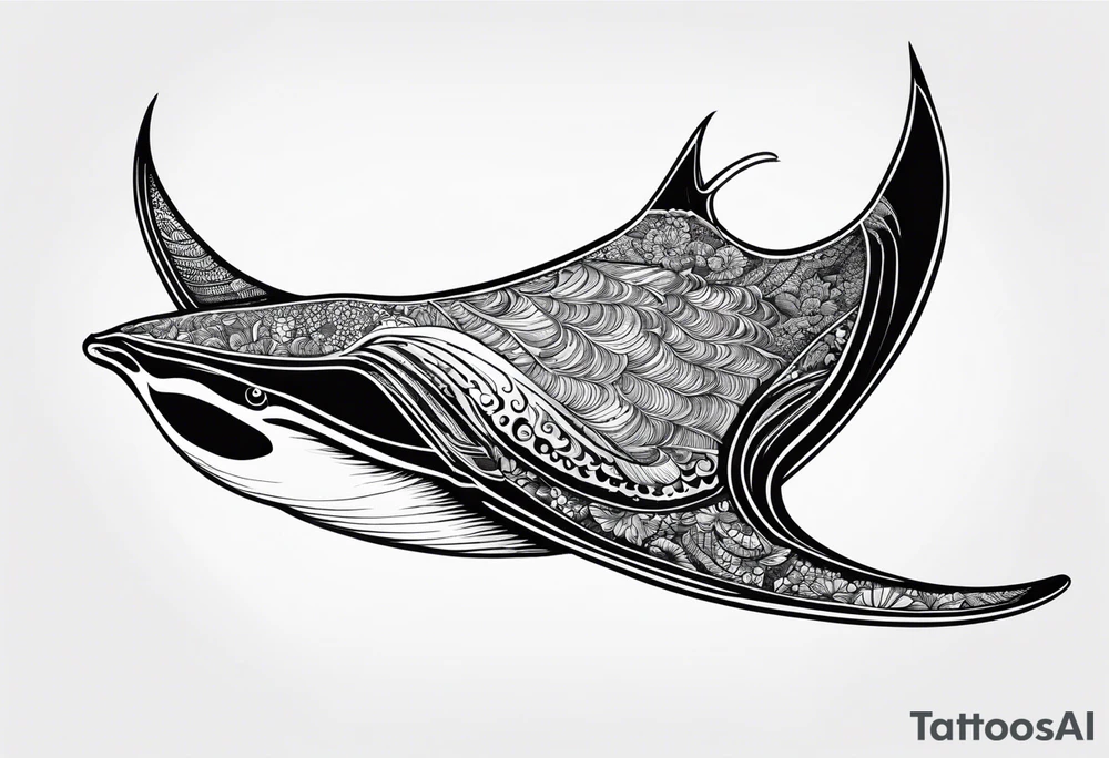 Cute manta ray swimming like flying tattoo idea