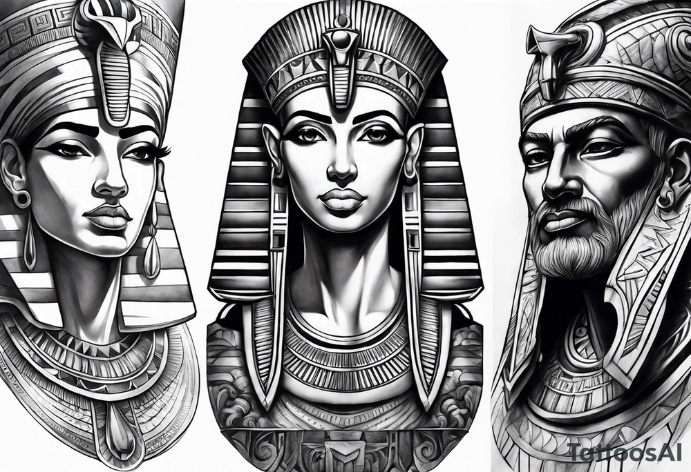 mix sleeve of egyptian and greek tattoo idea