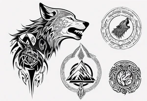 Wolf  howling with Norse symbols, a bit of Māori symbolism tattooing as its fur to represent strength tattoo idea