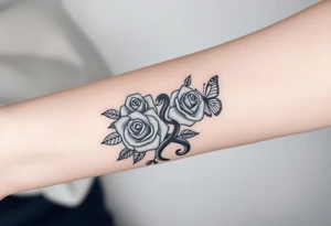 Joker tattoo with roses and a snake through the roses and money butterfly’s with filler ink tattoo idea