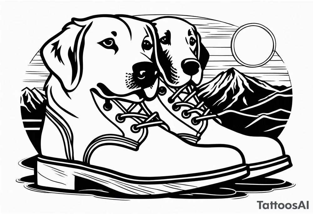 cowboy boot and mountains and a golden retriever tattoo idea