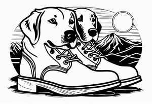cowboy boot and mountains and a golden retriever tattoo idea