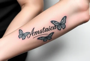 Anastacia in old English long beach California theme with butterflies tattoo idea