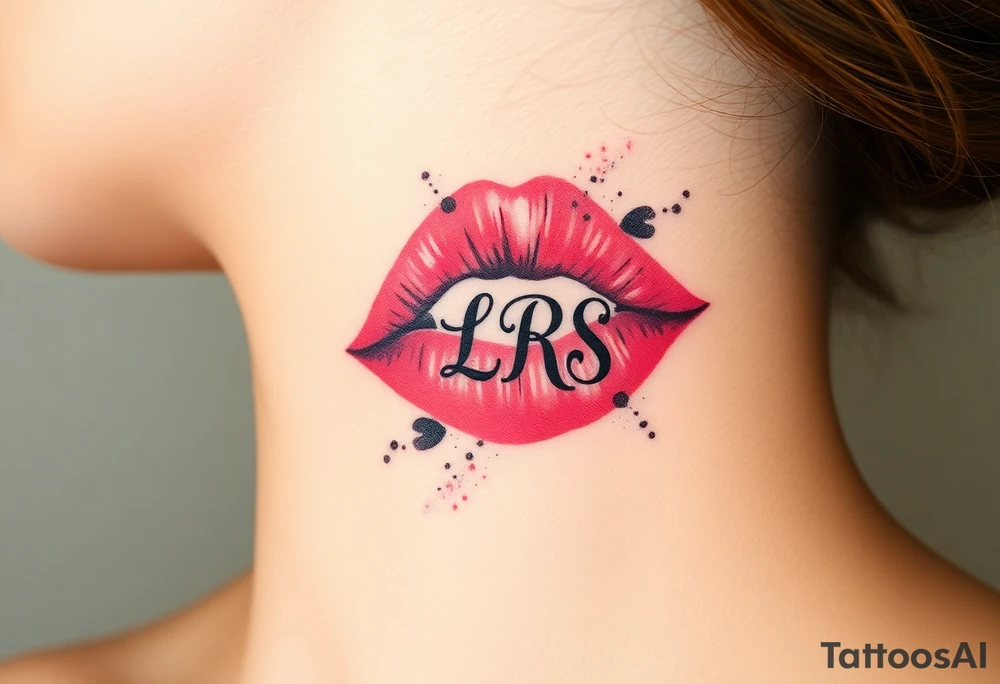 Lipstick kiss print with initials lrs tattoo idea
