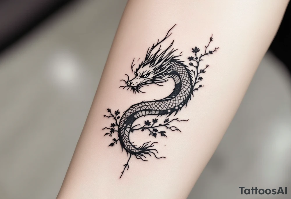 dragon japanese style sakura trees nebula tattoo idea