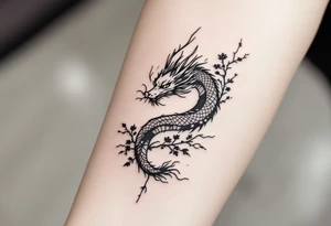 dragon japanese style sakura trees nebula tattoo idea