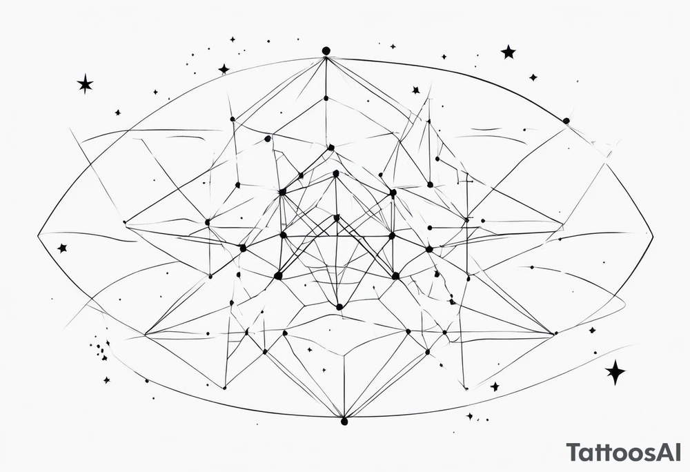 A giant vivern with thin lines on the background of the constellation elegant tattoo idea