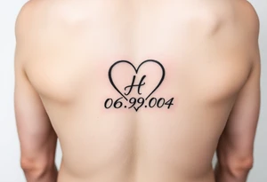 06/09/04 written and under the date is a heart inside the heart is a letter H in cursive on the lower back waist tattoo idea