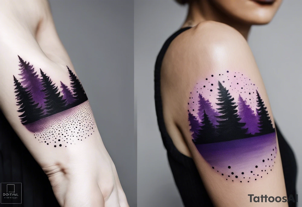 forest, abstract, on hand, no people, purple and black, full, whole wrist wrapped tattoo idea