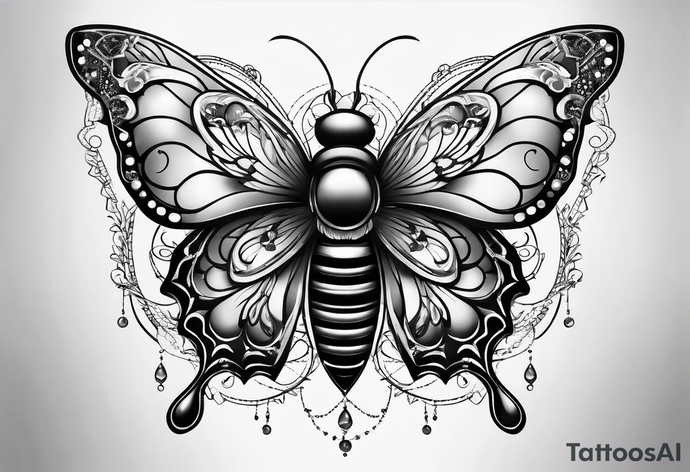 half butterfly half bee designed tattoo tattoo idea