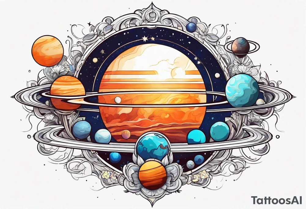 Solar system planet bouquet tattoo idea