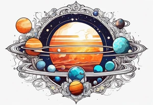 Solar system planet bouquet tattoo idea