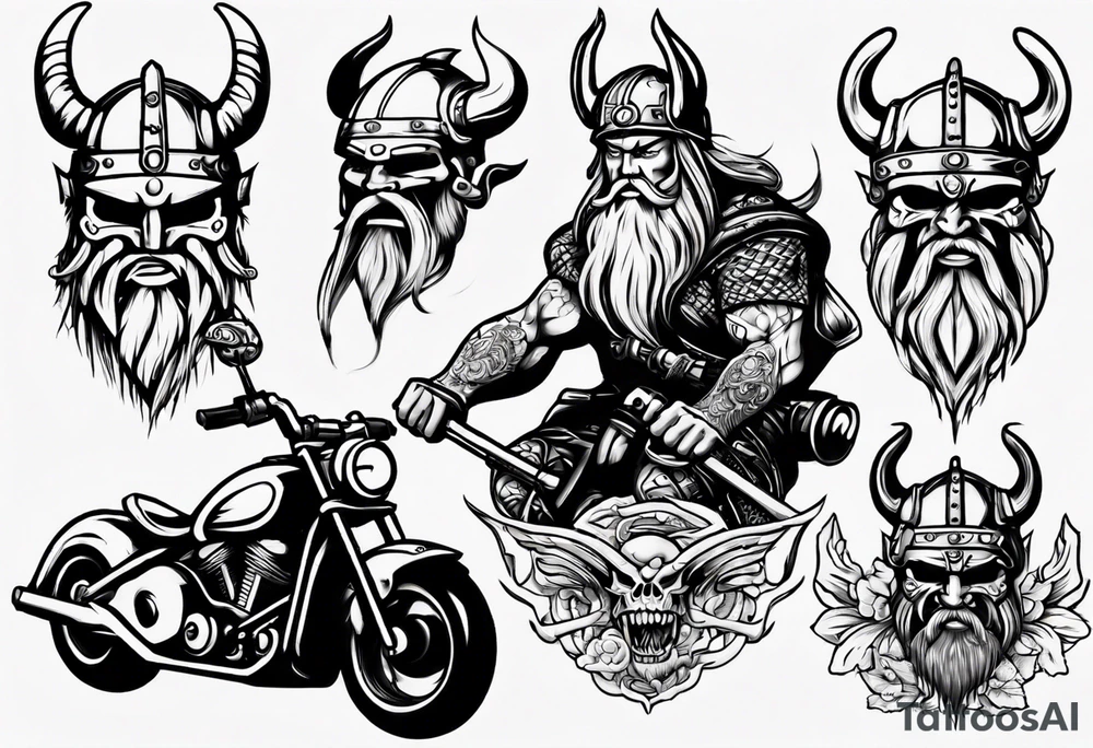 viking riding a motorcycle tattoo idea