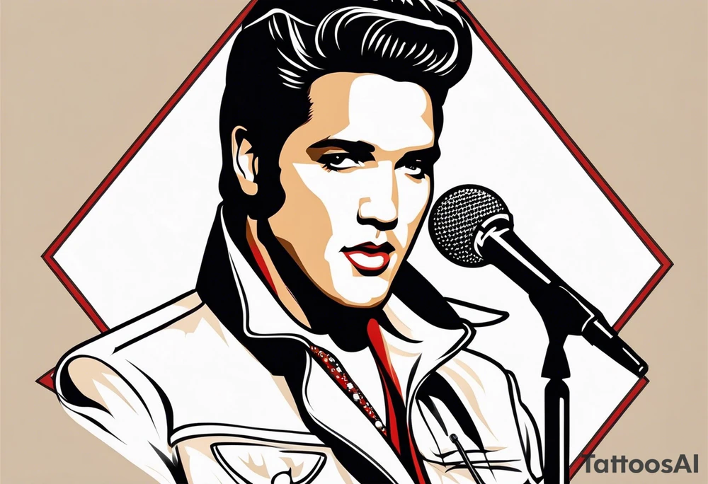 Elvis las Vegas with a microphone in a box which has the form of a diamond tattoo idea