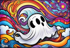 Cartoon ghost on lsd tattoo idea