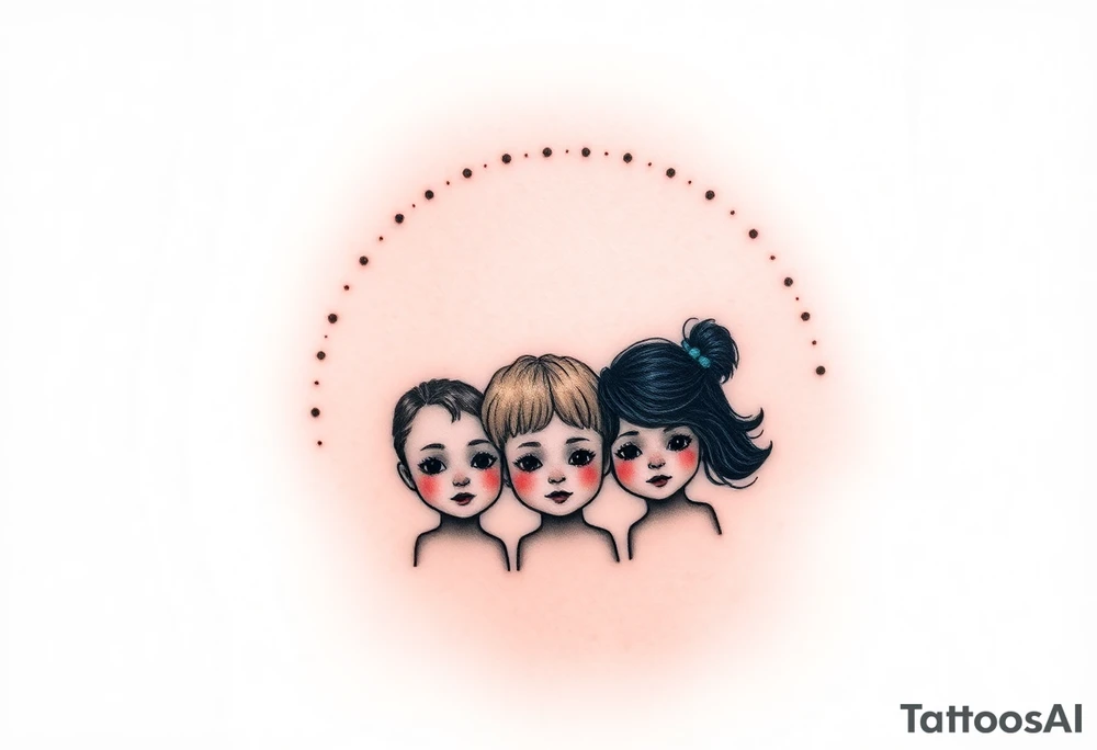 3 petites filles ( une cheveux noir et deux blondes)
sous un arc en ciel incomplet tattoo idea