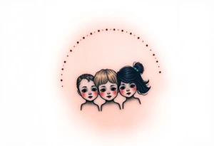 3 petites filles ( une cheveux noir et deux blondes)
sous un arc en ciel incomplet tattoo idea