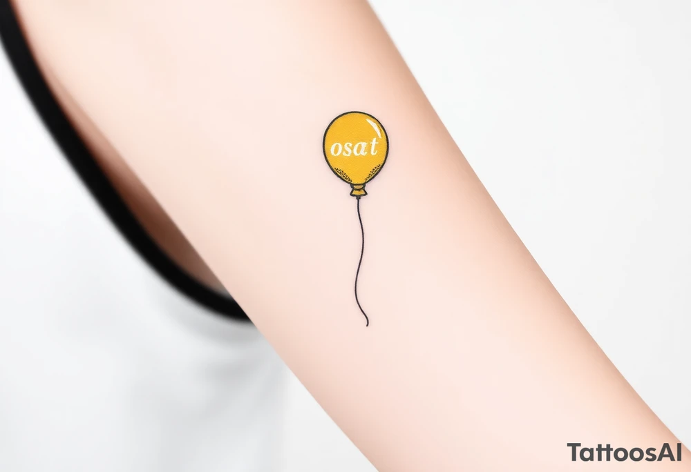 small yellow balloon without string 
with letters osaat on bicep tattoo idea