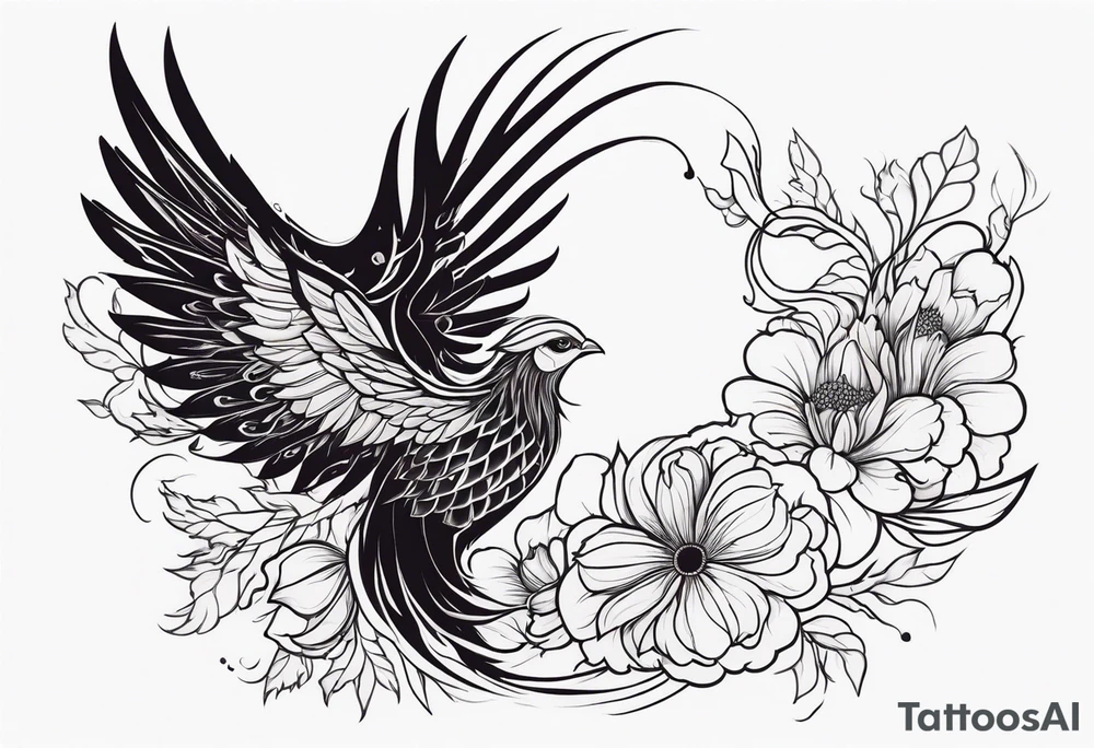 Phoenix with flowers but feminine not too realistic for side boob tattoo idea