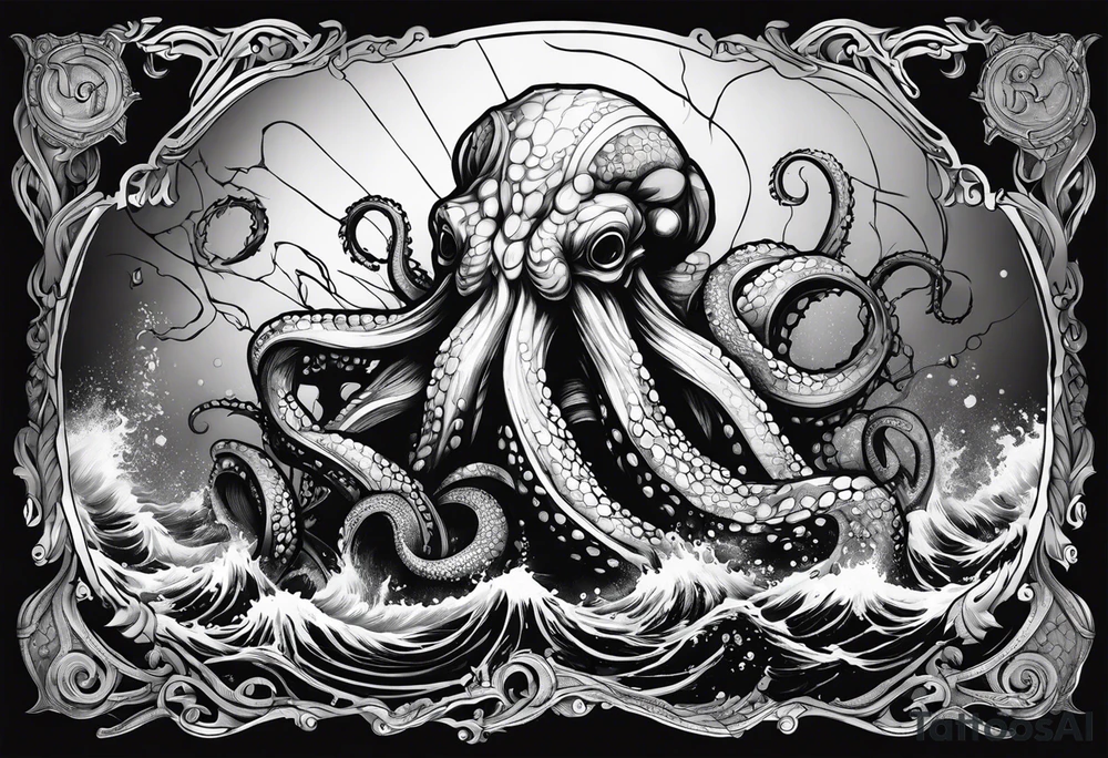 Kraken from underworld breaking boat. tattoo idea