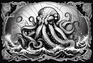 Kraken from underworld breaking boat. tattoo idea