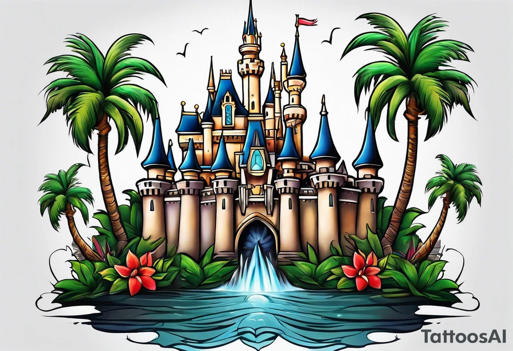disney castle palm tree tattoo idea