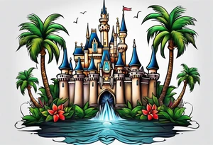 disney castle palm tree tattoo idea