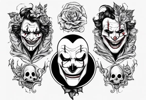 no face joker jangling with 3 sculls tattoo idea