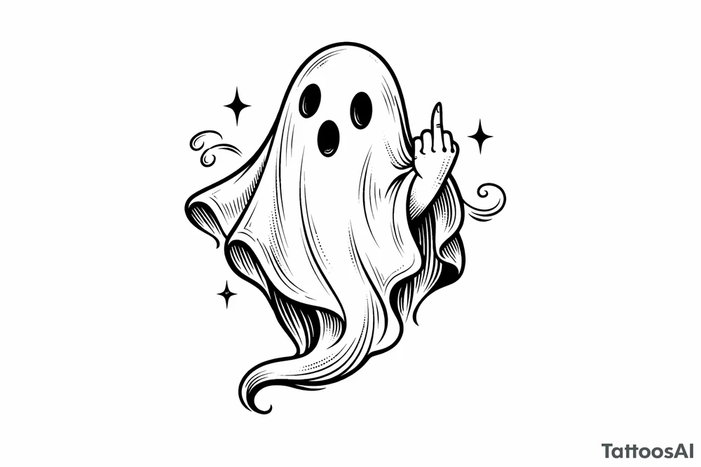 Spooky cute ghost giving middle finger, vintage tattoo flash style. tattoo idea
