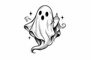 Spooky cute ghost giving middle finger, vintage tattoo flash style. tattoo idea