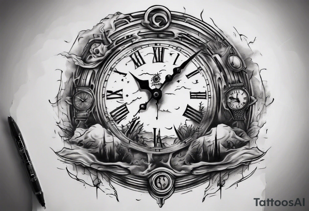 A moon with a face of a old stile clock outdoors tattoo idea