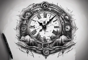 A moon with a face of a old stile clock outdoors tattoo idea
