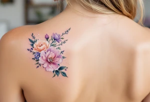 Eva 14. 08. 2019 – Lavender and soft peach blooms encircling Eva's birthdate, with silver glitter accents sprinkled throughout. tattoo idea
