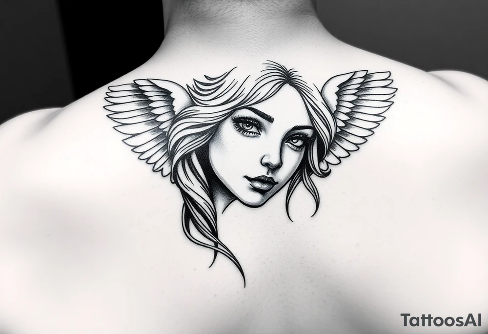 beauty angel girl face tattoo idea