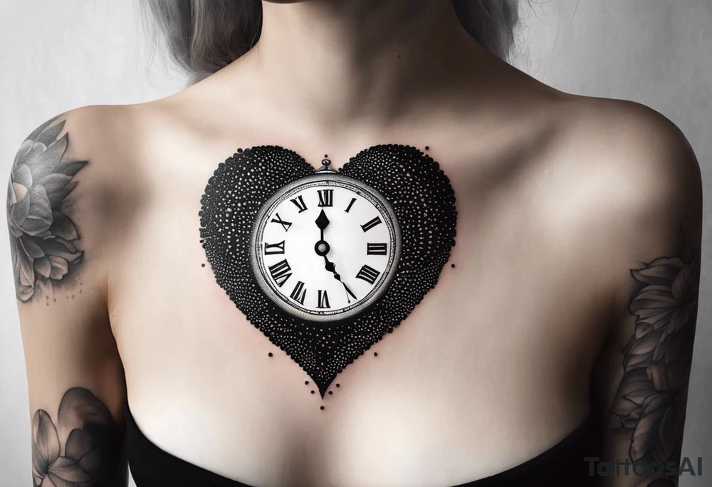 Heart with clock hands on 8 and 5 tattoo idea