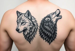 2 wolves- good and evil . Full body of wolf black wolf white wolf tattoo idea